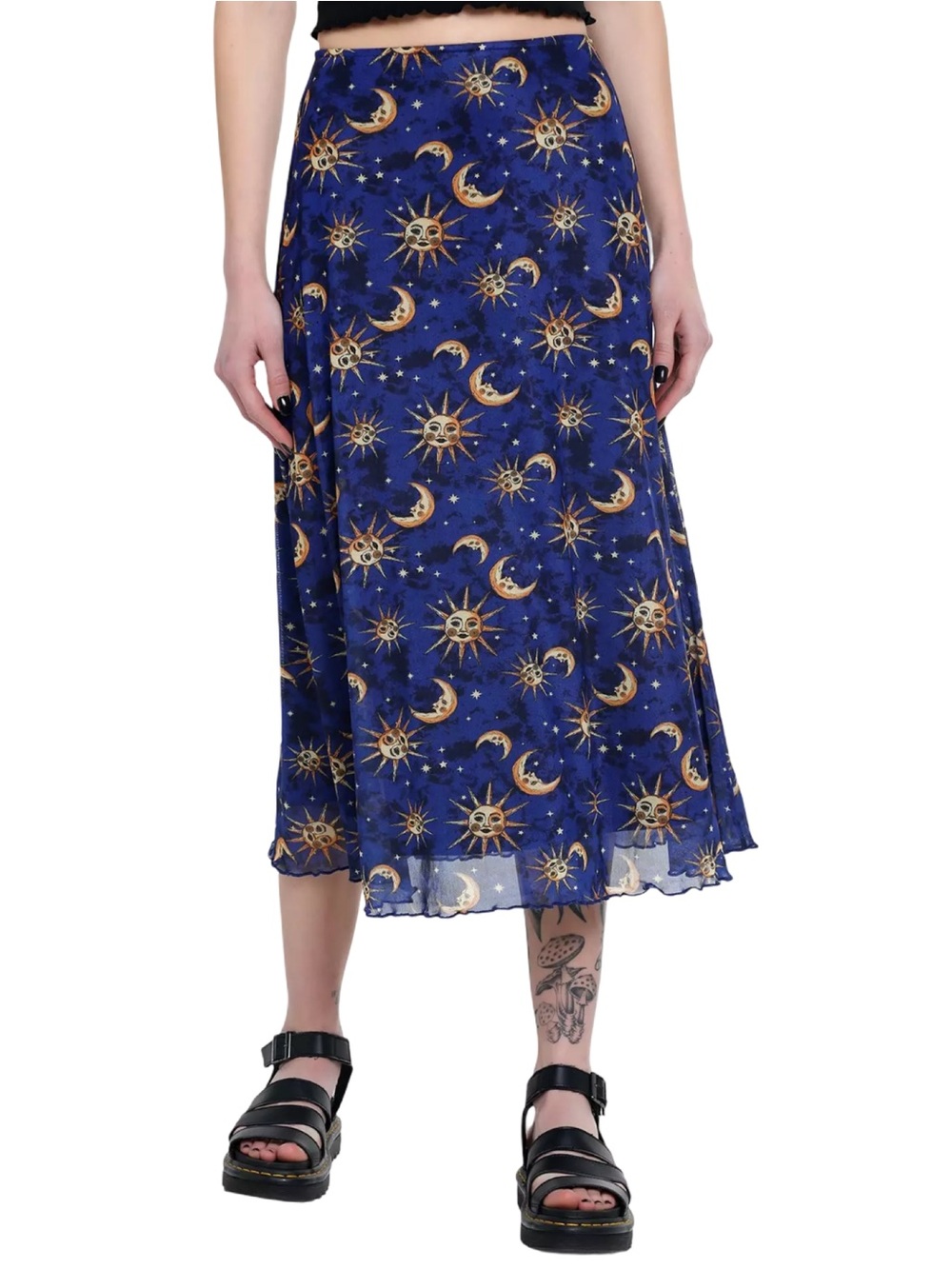 Cosmic Aura Blue Celestial Midi Skirt Sun Moon Stars Large Whimsygoth Fairy